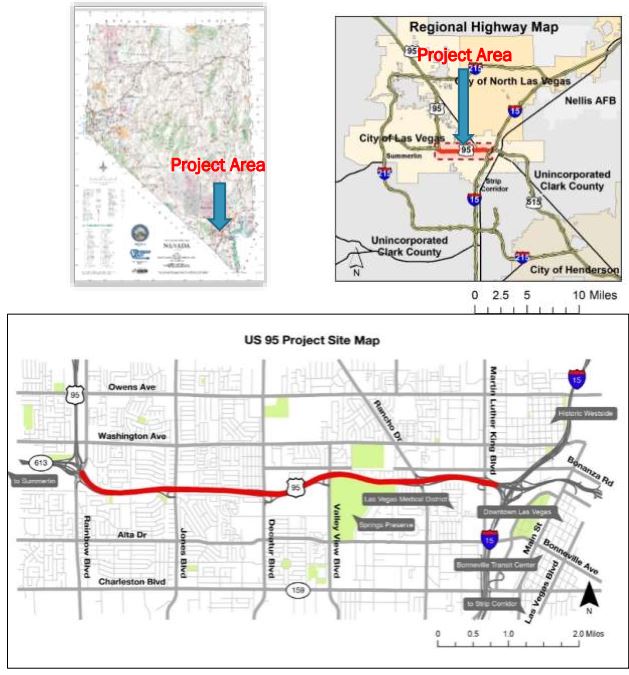 Integrate Safety Technology Corridor project location map on US-95, Nevada